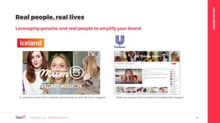 TRENDSFOR2017
Real people, real lives
Leveraging genuine and real people to amplify your brand
Table19.co.uk • @WeAreTable19 29
A conscious move from celebrity partnerships to real-life mum vloggers Make-up tutorials from trusted and established vloggers
 