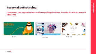 TRENDSFOR2017
Personal outsourcing
Consumers can request others to do something for them, in order to free up more of
their time
Tailster Laundrapp TaskRabbit
 