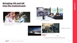 TRENDSFOR2017
Table19.co.uk • @WeAreTable19 65
Bringing VR and AR
into the mainstream
BMW VR Test Drives
https://www.youtube.com/watch?v=FSfkE4emoBE
VR Retail with a twist…….
 