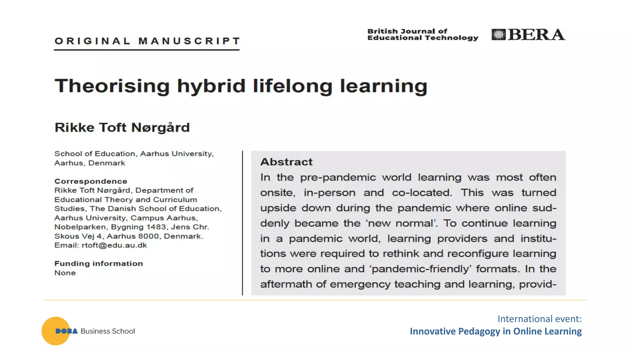 International event:
Innovative Pedagogy in Online Learning
 