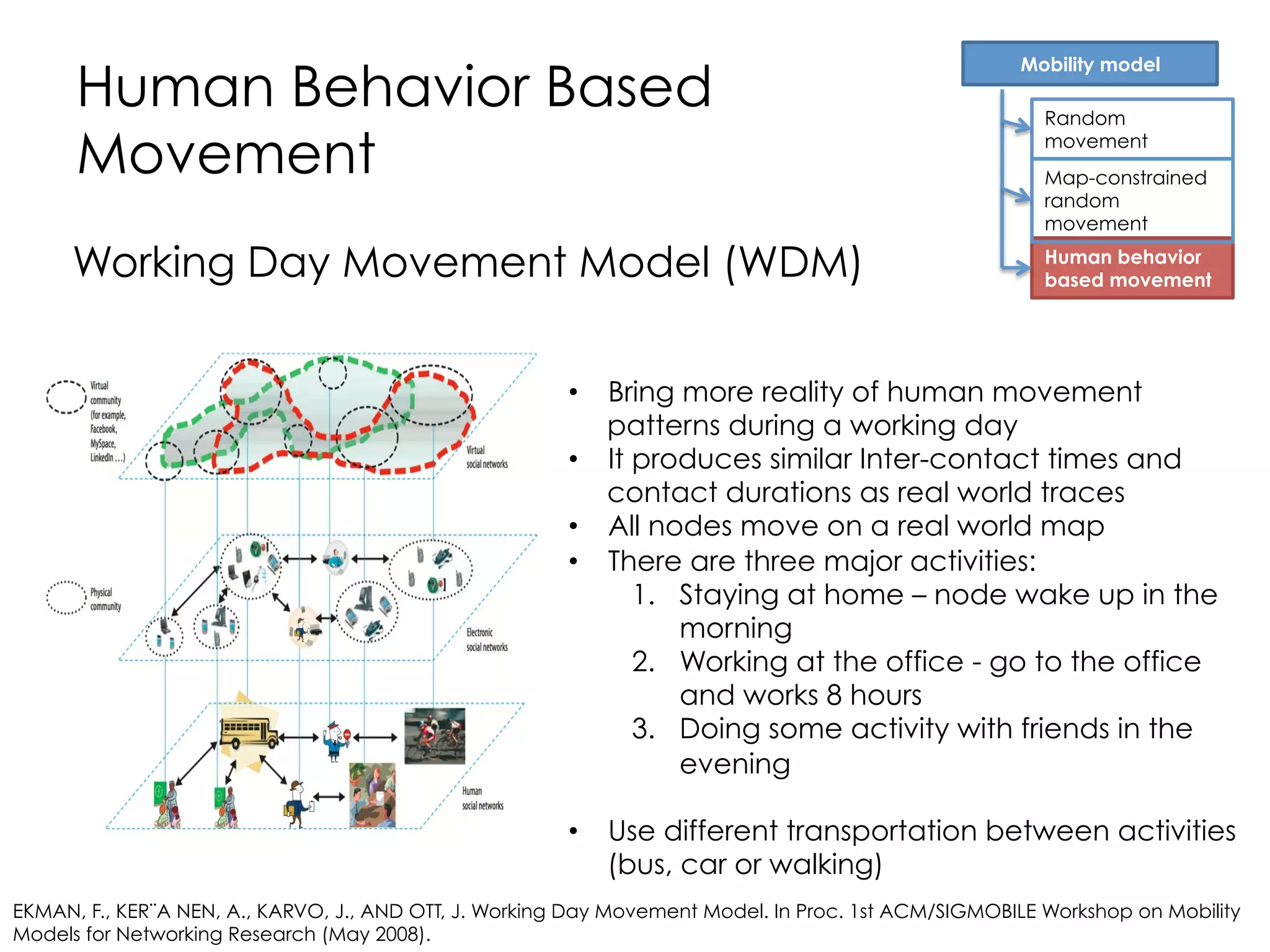 Social Network Routing
Social
Contact
The social importance of a
user in facilitating the
communication among other
users
Social
Interest
Users with common interest are
usually friends and tend to
contact each other more
frequently
Social
Relation
Users are formed into groups
according to their social
relationship
A technique for determining the paths that data takes across
networks based on social behavior patterns (social contact,
interest, and relationships)
 