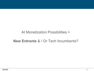 187
AI Monetization Possibilities =
New Entrants & / Or Tech Incumbents?
 