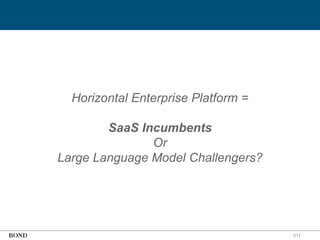 217
Horizontal Enterprise Platform =
SaaS Incumbents
Or
Large Language Model Challengers?
 