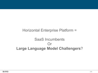 226
Horizontal Enterprise Platform =
SaaS Incumbents
Or
Large Language Model Challengers?
 