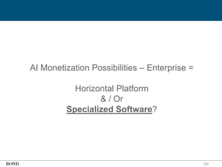 229
AI Monetization Possibilities – Enterprise =
Horizontal Platform
& / Or
Specialized Software?
 