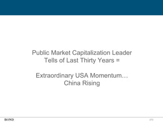 273
Public Market Capitalization Leader
Tells of Last Thirty Years =
Extraordinary USA Momentum…
China Rising
 