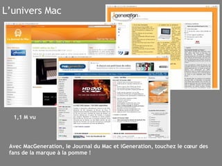 L’univers Mac Avec MacGeneration, le Journal du Mac et iGeneration, touchez le cœur des fans de la marque à la pomme ! 1,1 M vu 