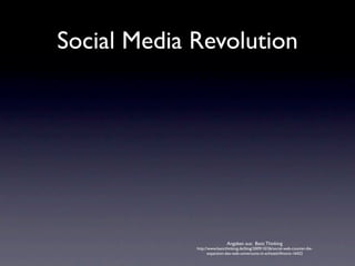 20 Stunden Video-Upload pro Minute auf YouTube (Quelle:  YouTube blog , August 09) 600.000 neue Mitglieder pro Tag sowie 700 Mio. Fotos und 4 Mio. pro Monat auf Facebook (Quelle:  Inside Facebook , Februar 09) 18 Mio. neue User pro Jahr und 4 Mio. veröffentlichte Tweets pro Tag auf Twitter (Quelle:  TechCrunch,   April 09) Flickr zählt 73 Mio. Besucher pro Monat, die in diesem Zeitraum 700 Mio. Fotos hochladen (Quelle:  Yahoo  März 09) Ende 2008 gab es 93 Mio. Nutzer von mobilen soziale Netzwerken. Bis Ende 2013  erwartet man einen Anstieg auf 640 – 870 Mio. (Quelle:  Informa ) Social Media Revolution Angaben aus:  Basic Thinking http://www.basicthinking.de/blog/2009/10/26/social-web-counter-die-expansion-des-web-universums-in-echtzeit/# more-16422 