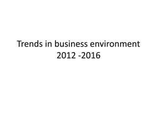 Trends in business environment
2012 -2016
 