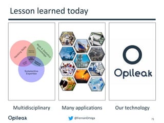 @FernanOrtega
Lesson learned today
71
Multidisciplinary Many applications Our technology
 