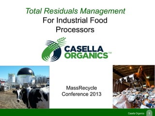 Casella Organics 1
Total Residuals Management
For Industrial Food
Processors
MassRecycle
Conference 2013
 