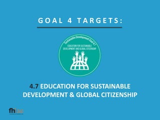 G O A L 4 T A R G E T S :
4.7 EDUCATION FOR SUSTAINABLE
DEVELOPMENT & GLOBAL CITIZENSHIP
 