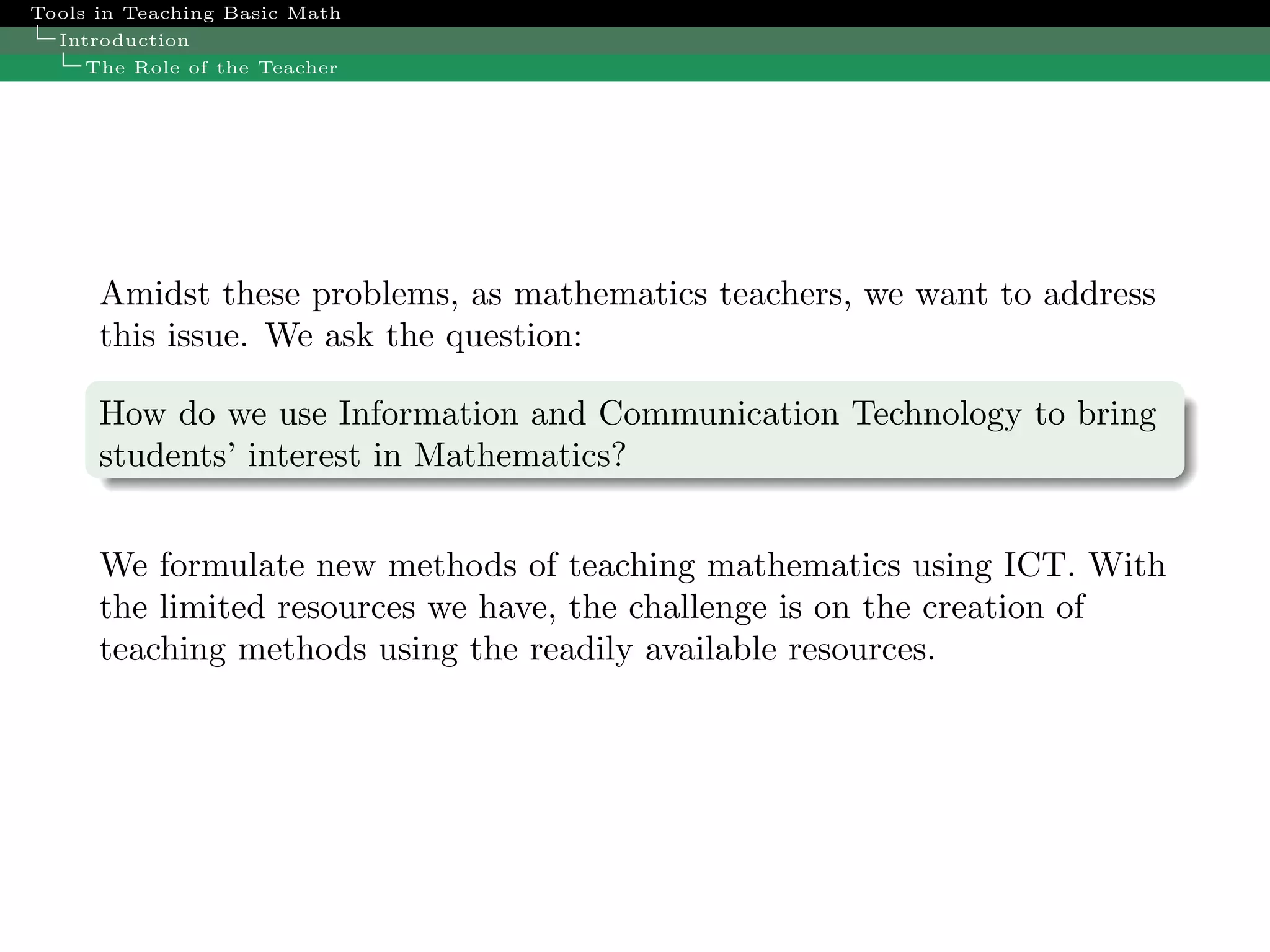 Trends In Math Teaching