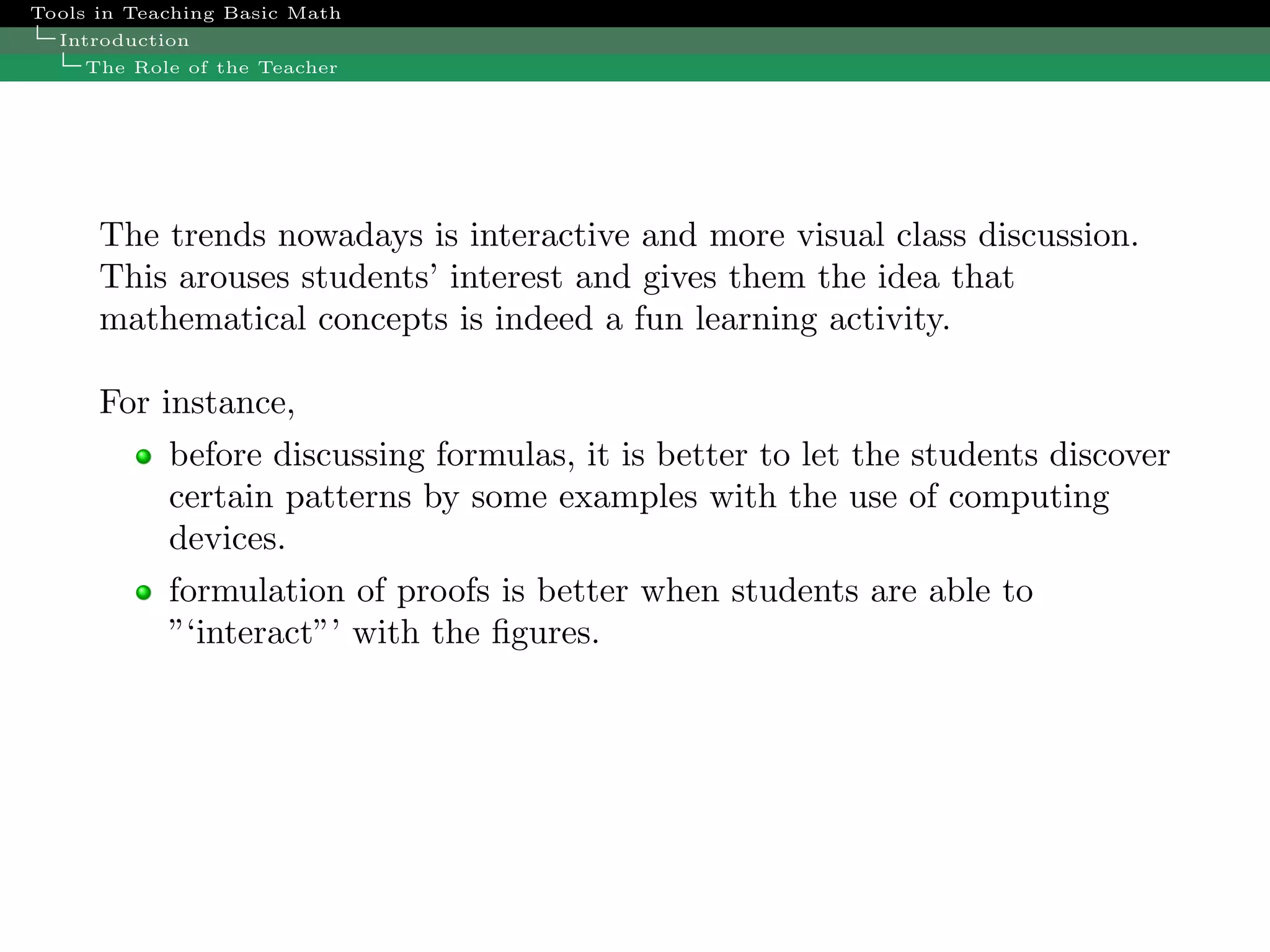 Trends In Math Teaching
