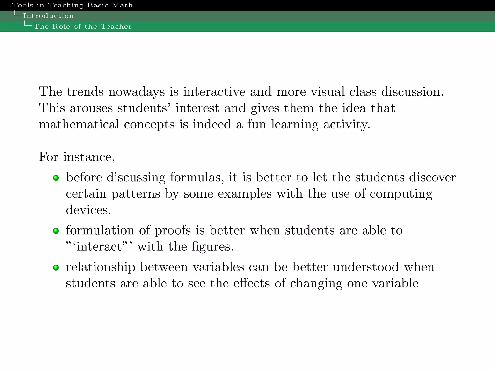 Trends In Math Teaching