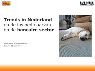Trends in Nederland
en de invloed daarvan
op de bancaire sector


Door: Friso Muntjewerf MBA
Datum: 22 april 2013
 