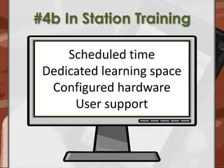 #4b In Station Training Scheduled timeDedicated learning spaceConfigured hardwareUser support