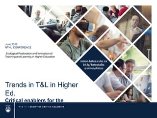 Trends in T&L in Higher Ed.
Critical enablers for the institution
JUNE 2017
NTNU CONFERENCE
Ecological Restoration and Innovation of
Teaching and Learning in Higher Education
 