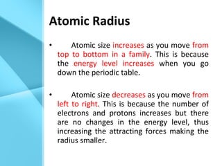 atomic physics - why do the radii decrease when we... Trends in the periodic table | PPT