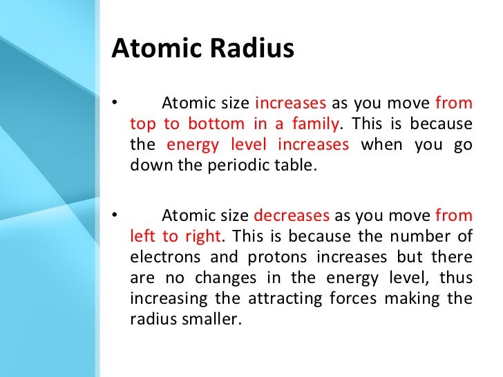 trends in the periodic table periodic table size trends