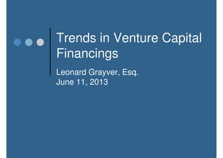 Trends in Venture Capital
FinancingsFinancings
Leonard Grayver, Esq.
June 11, 2013
 