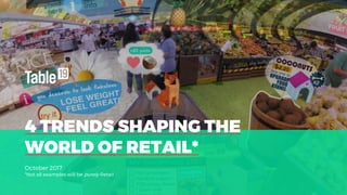 4 TRENDS SHAPING THE
WORLD OF RETAIL*
October 2017
*Not all examples will be purely Retail
 