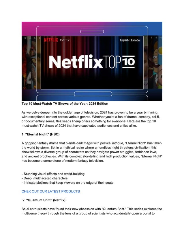Top 10 must watch TV shows 2024 edition. PDF
