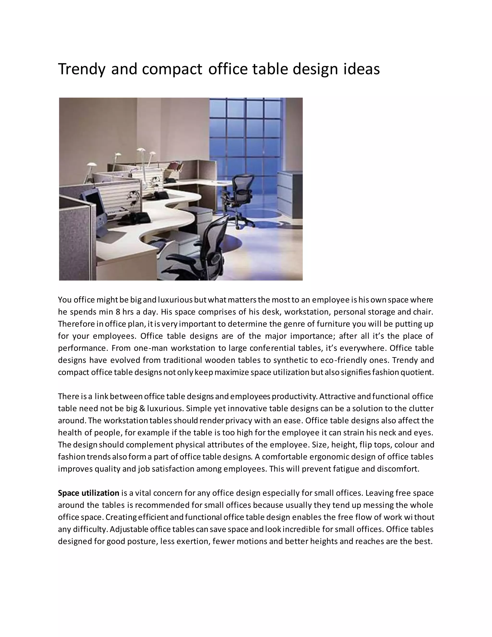 Trendy and compact office table design ideas | PDF