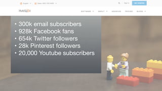 •	300k email subscribers

	•	928k Facebook fans

	•	654k Twitter followers

	•	28k Pinterest followers

	•	20,000 Youtube subscribers

 