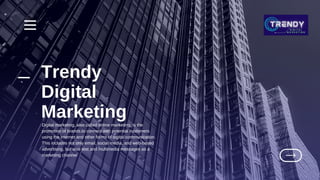 Digital marketing, also called online marketing, is the
promotion of brands to connect with potential customers
using the internet and other forms of digital communication.
This includes not only email, social media, and web-based
advertising, but also text and multimedia messages as a
marketing channel
 