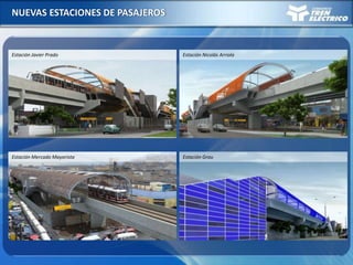 NUEVAS ESTACIONES DE PASAJEROS
Estación Nicolás Arriola
Estación Mercado Mayorista Estación Grau
Estación Javier Prado
 