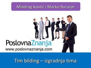 www.poslovnaznanja.com
Miodrag Kostić i Marko BurazorMiodrag Kostić i Marko Burazor
Tim bilding – izgradnja timaTim bilding – izgradnja tima
 