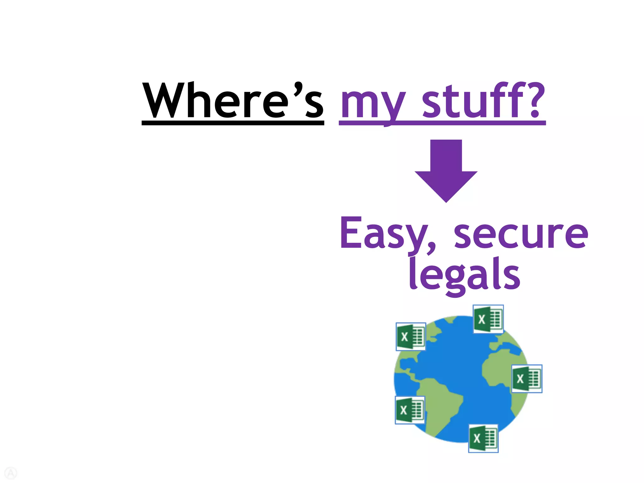 Where’s my stuff?
Easy, secure
legals
 