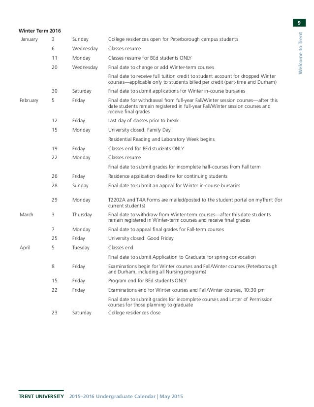 Trent university calendar 2015