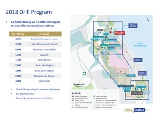 24
2018 Drill Program
Est. Metres Prospect
3,000 Bellellen, Keeley, Frontier
3,500 Kerr, Drummond, Conisil
4,000 Hamilton, Juno, Ophir
1,500 Caswell
1,500 Silver Banner
2,000 New Lake Region
3,000 Cross Lake Region
2,000 Maiden Lake Region
3,000 Silverfields
• 26,500m drilling on 15 different targets,
testing different geological settings
• Downhole geophysical surveys; televiewer
• Soil geochemistry
• Ground geophysics prior to drilling
 