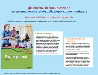 gli obiettivi di comunicazione
per promuovere la salute della popolazione immigrata
Assistenza sanitaria culturalmente com...
