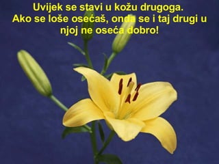 Uvijek  se  stavi   u  ko žu  drug o ga.  Ako  se  loše osećaš ,  onda se i taj  drugi  u   njoj  ne  oseća  dobro! 