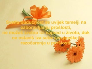 Svetla  budućnost se uvijek temelji  na  zaboravljanju  pr ošlosti , ne mo žeš  sre t no i ći  napre d   u   životu , dok ne  ostaviš   i za s e b e   sve greške  i razo čarenja   u   prošlosti . 