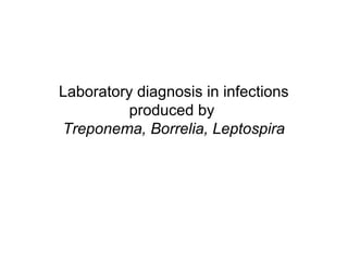 Laboratory diagnosis in infections
produced by
Treponema, Borrelia, Leptospira
 