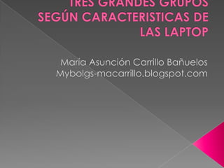 TRES GRANDES GRUPOS SEGÚN CARACTERISTICAS DE LAS LAPTOP  María Asunción Carrillo Bañuelos Mybolgs-macarrillo.blogspot.com 