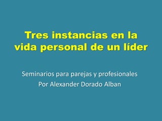 Tres instancias en la
vida personal de un líder

 Seminarios para parejas y profesionales
      Por Alexander Dorado Alban
 