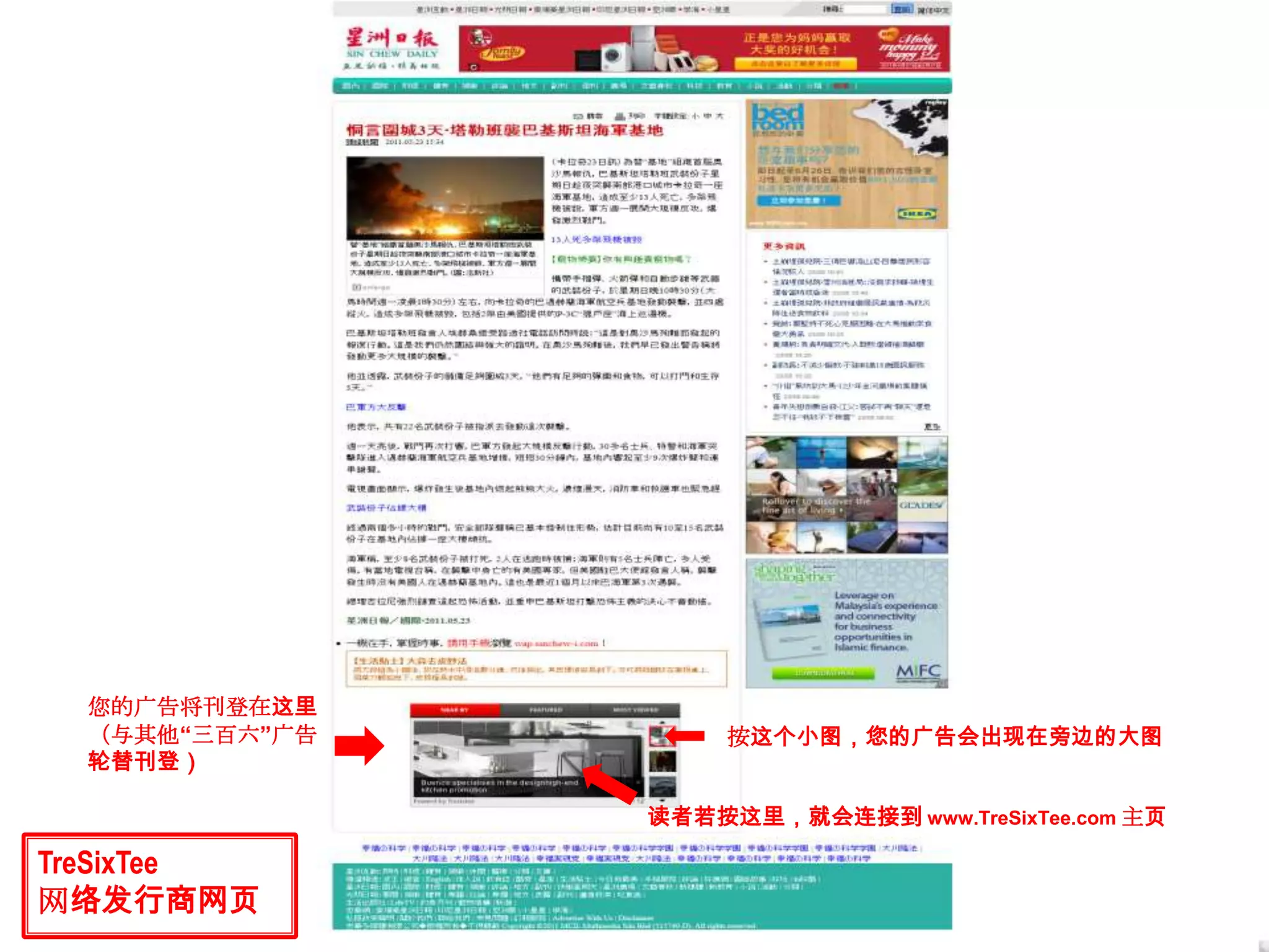 您的广告将刊登在这里（与其他“三百六”广告轮替刊登）按这个小图，您的广告会出现在旁边的大图读者若按这里，就会连接到 www.TreSixTee.com 主页TreSixTee网络发行商网页