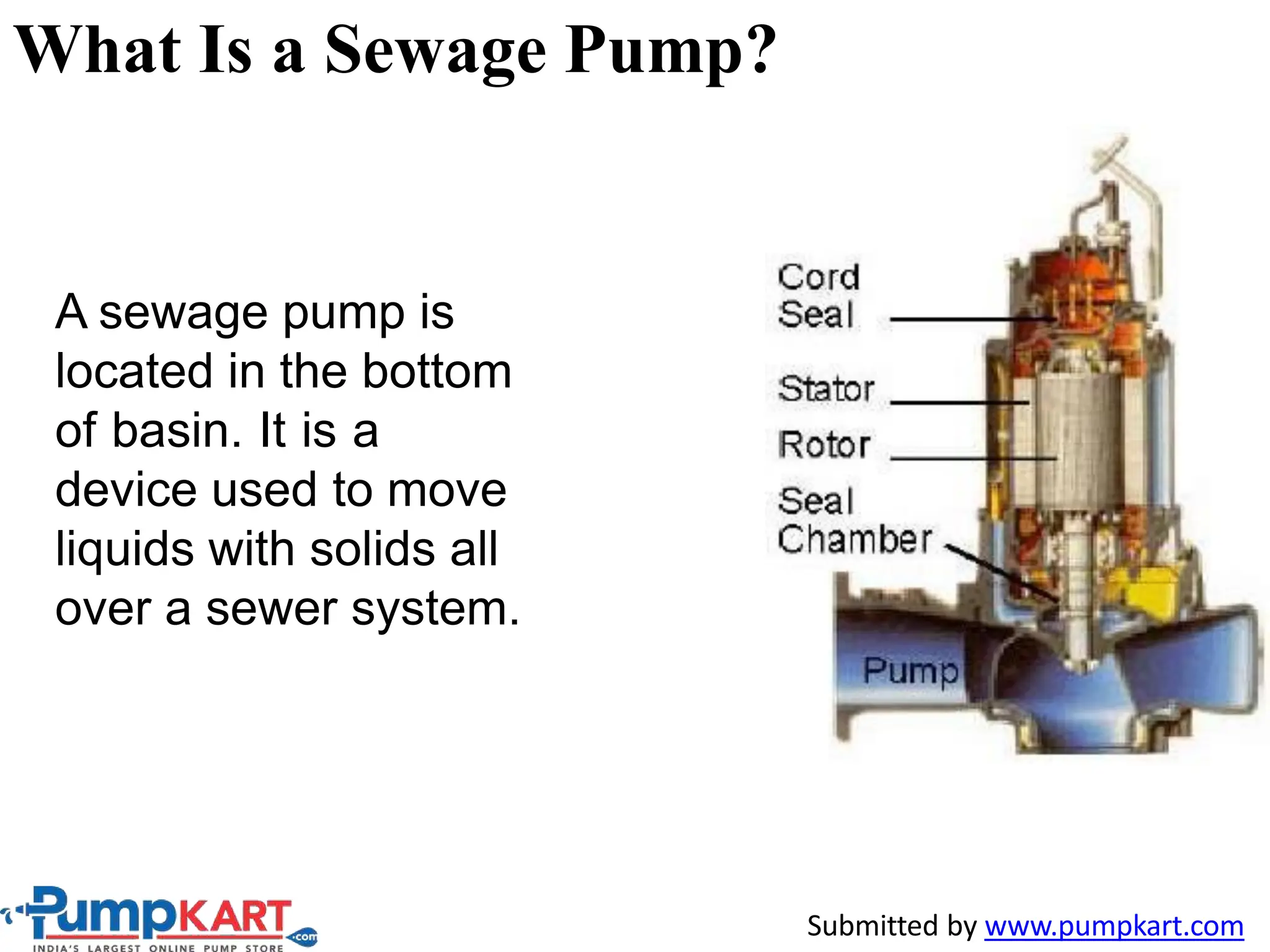 What Is a Sewage Pump?
A sewage pump is
located in the bottom
of basin. It is a
device used to move
liquids with solids all
over a sewer system.
Submitted by www.pumpkart.com
 