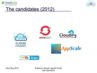 The candidates (2012)
22nd Sep 2013 Building a domain specific PaaS
with OpenShift
 
