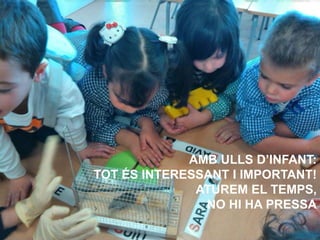 AMB ULLS D’INFANT:
TOT ÉS INTERESSANT I IMPORTANT!
ATUREM EL TEMPS,
NO HI HA PRESSA
 