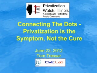 Connecting The Dots -
  Privatization is the
Symptom, Not the Cure
      June 23, 2012
       Tom Tresser
 