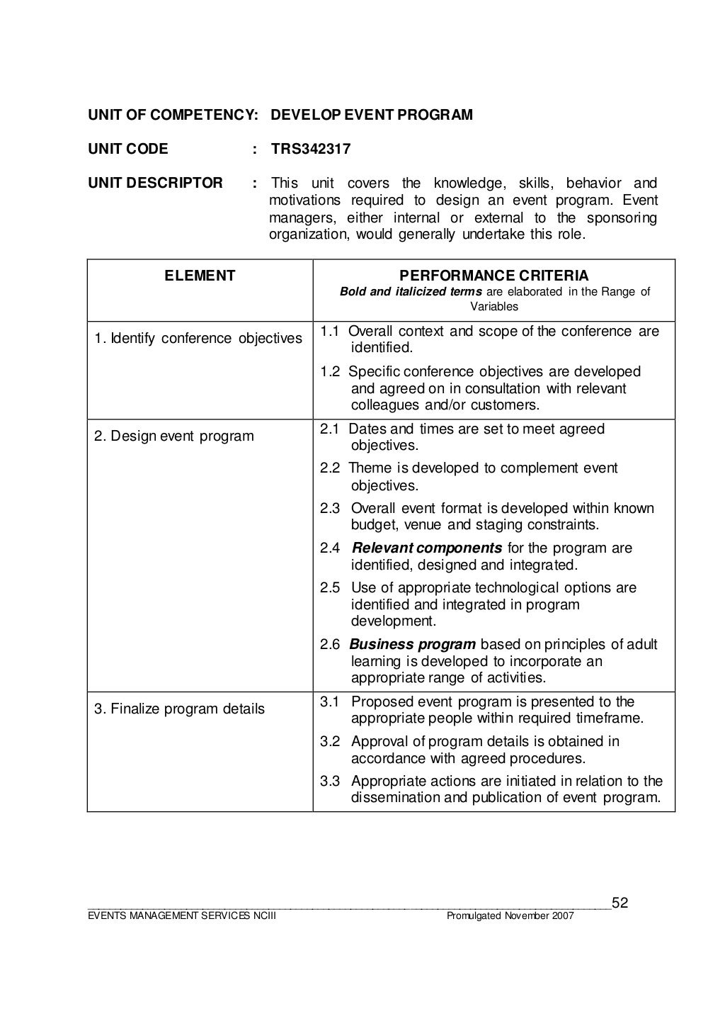 EVENTS MANAGEMENT SERVICES NC III