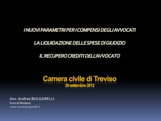Avv. Andrea BULGARELLI
Foro di Modena
www.studiobulgarelli.it
 