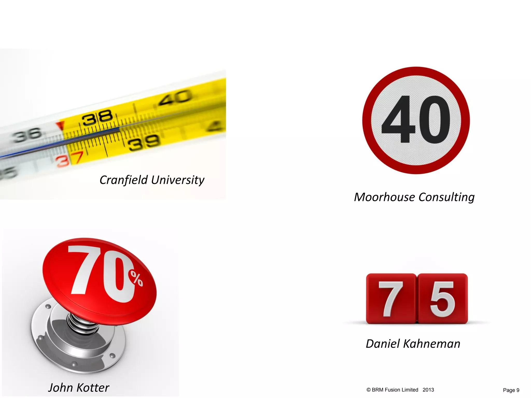 Cranfield University
                                Moorhouse Consulting




                                 Daniel Kahneman


John Kotter                       © BRM Fusion Limited 2013   Page 9
 