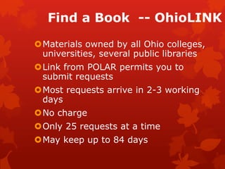 Find a Book  -- POLAR1. Keyword SearchLooks in several locations (usually subject, article title, abstracts or contents)